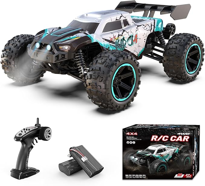 1:14 RC Cars Fast 60 KPH, 4WD All Terrain RC Truck with 60 Mins Runtime, High Speed Remote Control Car with 2S 2000 mAh Rechargeable Batteries, Off Road RC Cars for Adults and Teen Boy Gifts