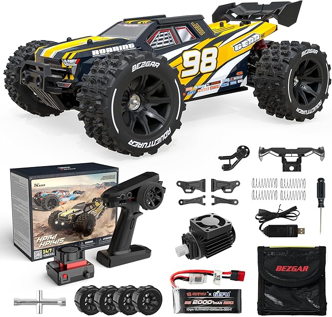 BEZGAR HP141S Fast RC Cars 50MPH - 1:14 Scale Remote Control Cars for Adults, RC Trucks 4x4 Offroad Waterproof, RC Monster Trucks, Hobby Off Road RC Electric Car, Brushless RC Cars for Adults