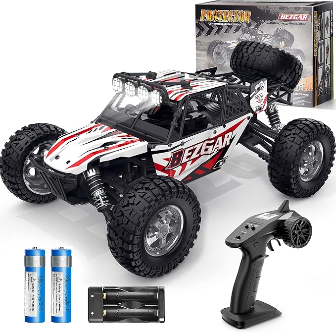 BEZGAR HB121 Hobby Grade 1:12 Scale RC Trucks, 4WD High Speed 45 Km/h All Terrains Electric Toy Off Road Sand Rall Buggy RC Truck RC Monster Car with Rechargeable Batteries for Boys Kids and Adults