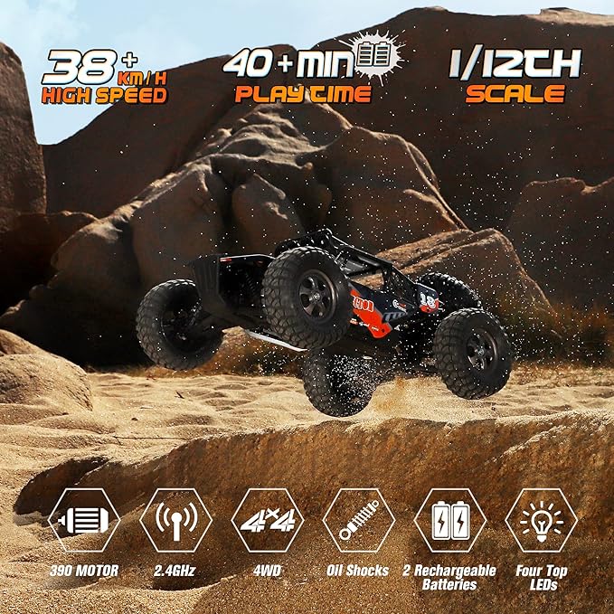 HAIBOXING Remote Control Car,1:12 Scale 4x4 RC Cars Protector 38+ KM/H Speed, 2.4G All-Terrain Off-Road Truck Toy Gifts for Boys and Adults Included Two Rechargeable Batteries Provide 40+ Min Playtime